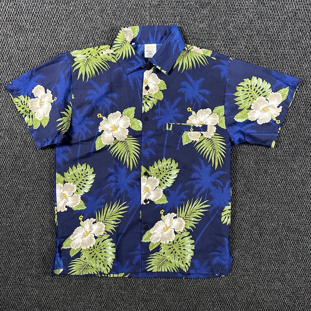 Rima Beachworld Hawaiian Aloha Camp Shirt Men's M Blue Green Floral Vacation